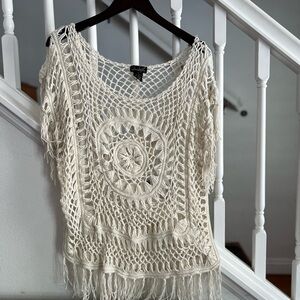 Hippie Boho Fringe Crochet Tunic Top Beach Cover Up Small Questions Say What